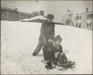 Herman, Lillian, and Marian Abdalian sledding