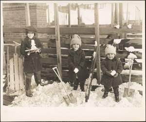 Herman, Lillian, and Marian Abdalian playing in snow