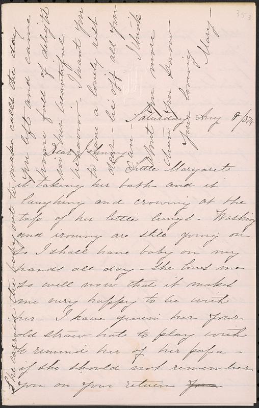 Letter from Mary W. Glover to John D. Long, August 8, 1874