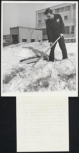 Mystery Car From Rhode Island. Just checking to see if it is still there is Frank Hamel, worker in nearby garage, as he uncovers snow from top of car buried in accumulated snow near the rear of 1047 Commonwealth Avenue, Boston. Residents say car has been parked there since last Thanksgiving and if you dig deep enough, you could see that it is from Rhode Island according to license plates.