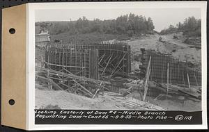 Contract No. 66, Regulating Dams, Middle Branch (New Salem), and East Branch of the Swift River, Hardwick and Petersham (formerly Dana), looking easterly at dam 4, middle branch regulating dam, Hardwick, Mass., Aug. 8, 1939