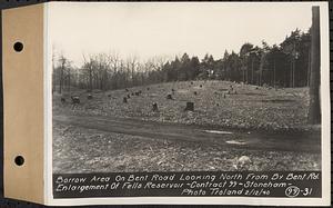 Contract No. 99, Enlargement of Fells High Level Distribution Reservoir, Stoneham, Malden, Melrose, borrow area on Bent Road looking north from by Bent Road, enlargement of Fells Reservoir, Stoneham, Mass., Feb. 12, 1940