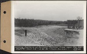 Contract No. 112, Spillway at Shaft 2 of Quabbin Aqueduct, Holden, looking easterly at spillway channel from near Sta. 200 degrees, Shaft 2, Holden, Mass., Nov. 20, 1940