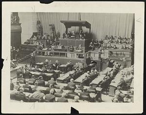 The Voice of the "Bravest Little Country in Europe" Opening League Meeting M. Hymans of Belgium, President of the League of Nations making the opening address at the meeting of the League at Geneva.