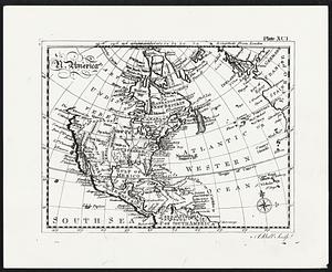 Map of North America printed in the first edition of the "encyclopedia Brittannica". This is the way George Washington, who bought a copy of the work, must have thought the shape and size of the continent.