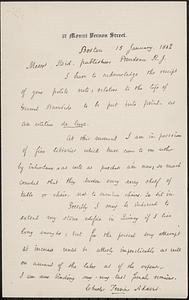 Letter from Charles Francis Adams to Messrs. Reid publishers, Providence, 1882 January 15