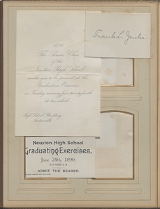 Newton High School, class of 1890 photographs - Graduation Invitation, Ticket and Calling Card -