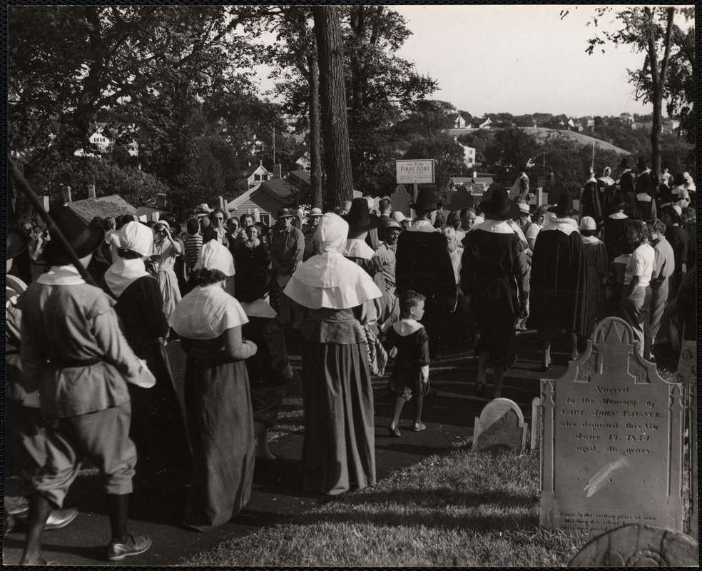 Plymouth, Mass Pilgrims march up to the old burial ground every Friday in August + sing a hymn.