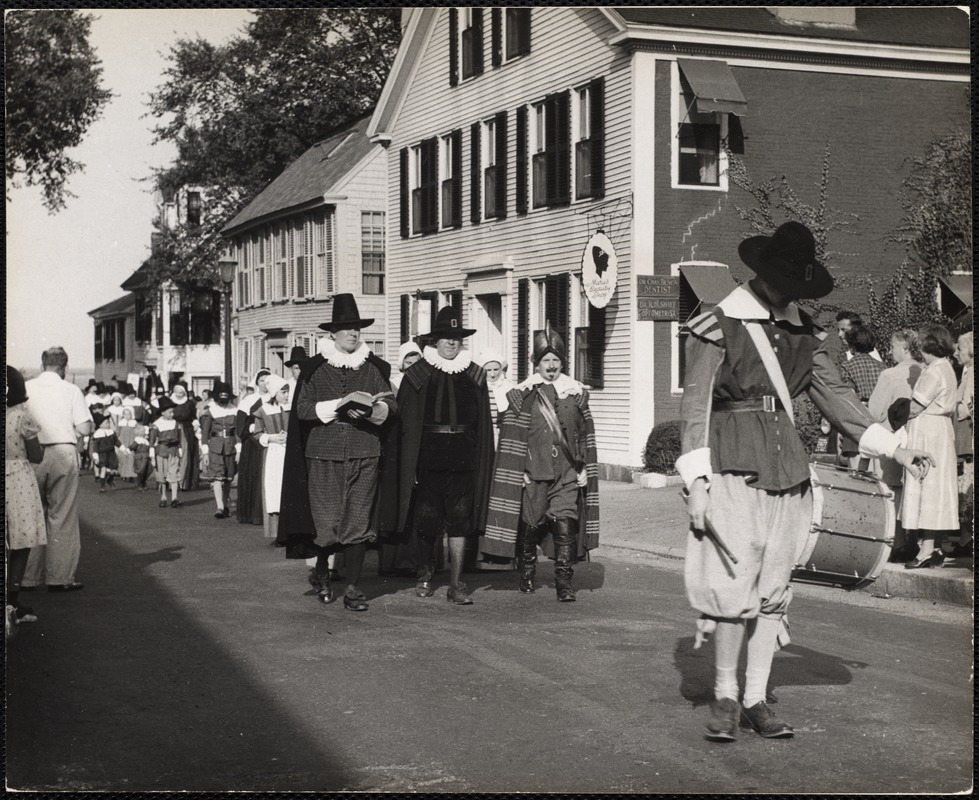 The Pilgrim Progress. Plymouth, Mass. it is a yearly observance instituted in 1921 in honor of the Pilgrims. This is the start of the march on Layden Street.