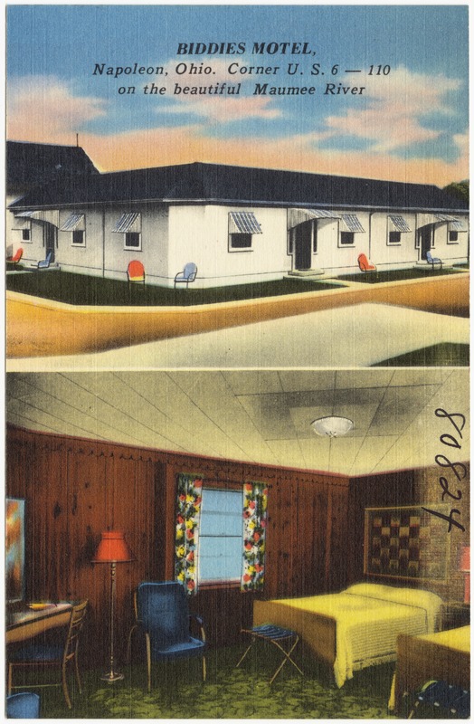 Biddies Motel, Napoleon, Ohio. Corner U.S. 6 -- 110 on the beautiful Maumee River