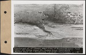 Discharge of 14" sewer, west side of Bondsville lower pond about 100' below Depot Street, taken from east bank, Boston Duck Co., Bondsville, Palmer, Mass., Oct. 14, 1939