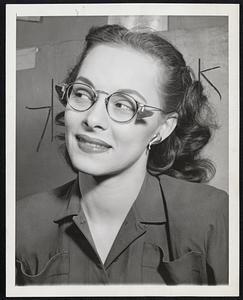 Driving Aids-This pair of glasses equipped with tiny mirror reflectors that are attached to the sides enabling the wearer to see objects in the rear of the path of travel is the creation of Moranus A. Sivan of Los Angeles. Model is June Nolden of Chicago.
