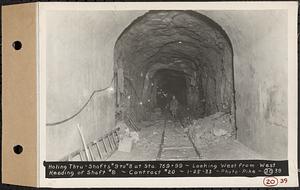 Contract No. 20, Coldbrook-Swift Tunnel, Barre, Hardwick, Greenwich, holing through, Shafts 9 to 8, at Sta. 769+99, looking west from west heading of Shaft 8, Barre, Mass., Jan. 25, 1933