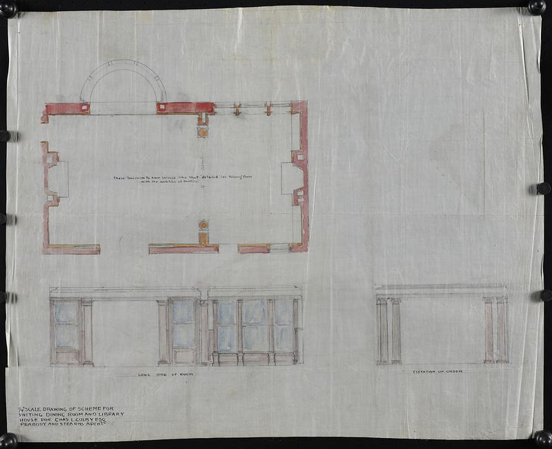 Quarter-inch scale drawing of scheme for uniting dining room and library