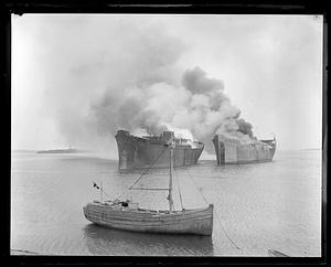 Burning ships for scrap - Boston Harbor Wooden Fairfield