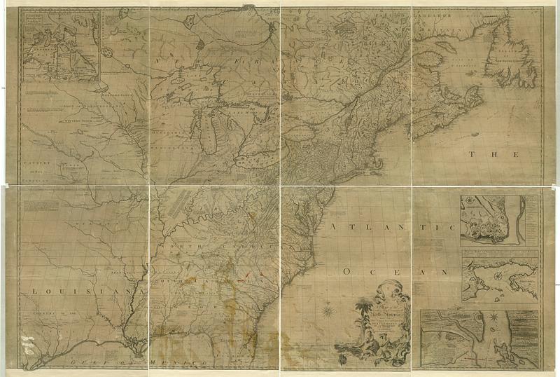 A map of the British and French Dominions in North-America with the roads, distances, limits and extent of the Settlements