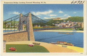 Suspension bridge looking toward Wheeling, W. Va.