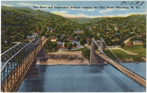 The steel and suspension bridges crossing the Ohio River, Wheeling, W. Va.