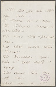 Emily Dickinson, Amherst, Mass., autograph manuscript poem: I'll tell you how the Sun rose, 1862