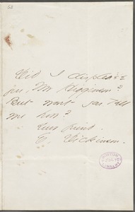 Emily Dickinson, Amherst, Mass., autograph note signed to Thomas Wentworth Higginson, 6 October 1862