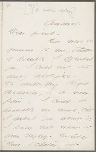 Emily Dickinson, Amherst Mass., autograph letter to Thomas Wentworth Higginson, about 1863