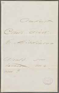 Emily Dickinson, Amherst, Mass., autograph note signed to Thomas Wentworth Higginson, 27 January 1866