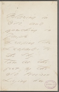 Emily Dickinson, Amherst, Mass., autograph manuscript poem: Blazing in Gold, 1866