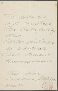 Emily Dickinson, Amherst, Mass., autograph manuscript poem: To undertake is to achieve, 1866