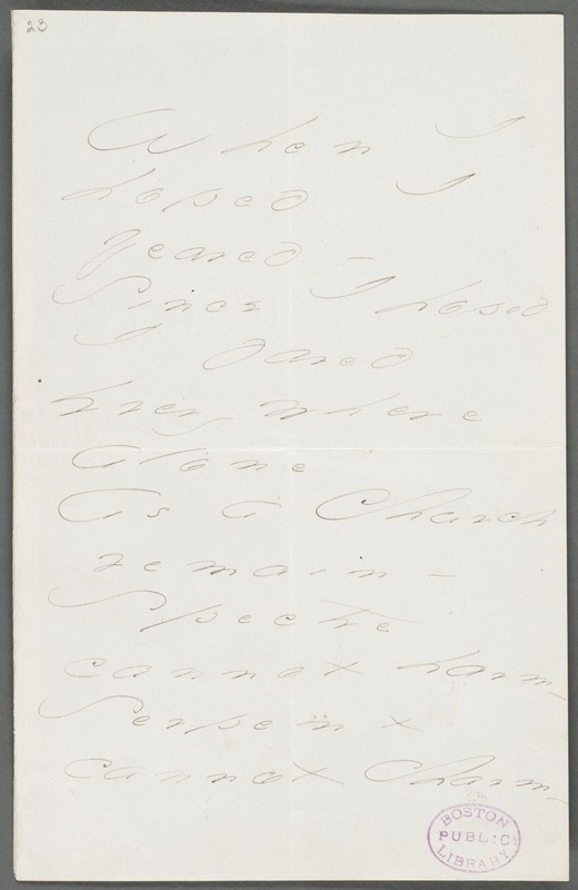 Emily Dickinson, Amherst, Mass., autograph manuscript poem: When I hoped I feared, 1871