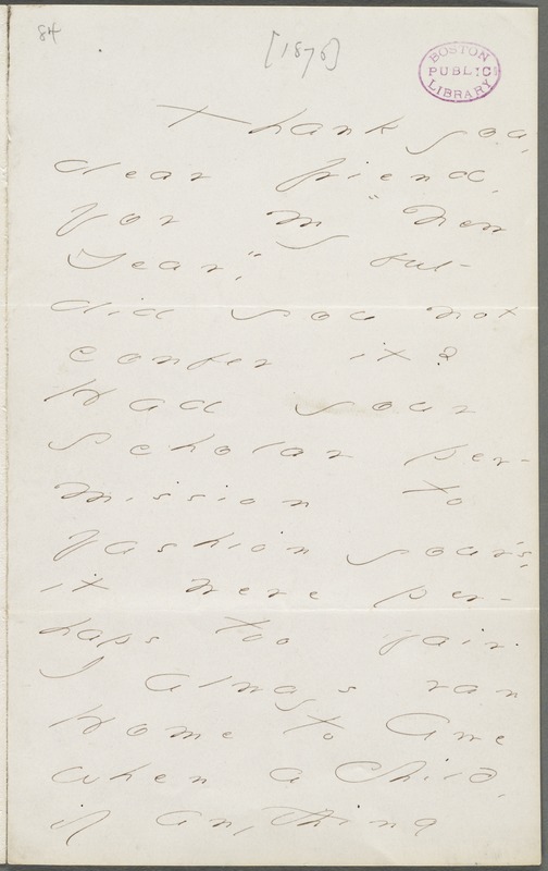 Your Scholar (Emily Dickinson), Amherst, Mass., autograph letter signed to Thomas Wentworth Higginson, January 1874
