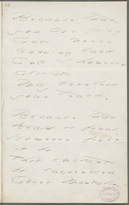 Emily Dickinson, Amherst, Mass., autograph manuscript poem: Because that you are going, 1874