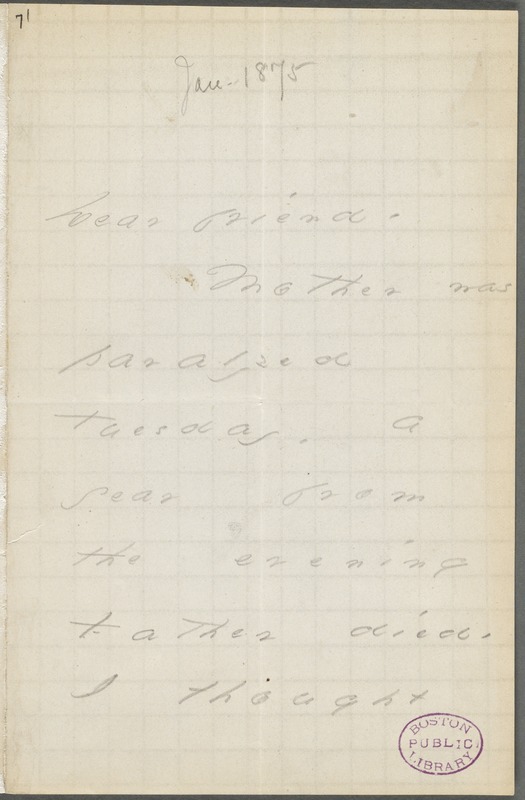 Your Scholar (Emily Dickinson), Amherst, Mass., autograph note signed to Thomas Wentworth Higginson, June 1875