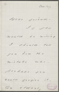 Your Scholar (Emily Dickinson), Amherst, Mass., autograph letter signed to Thomas Wentworth Higginson, February-March 1876