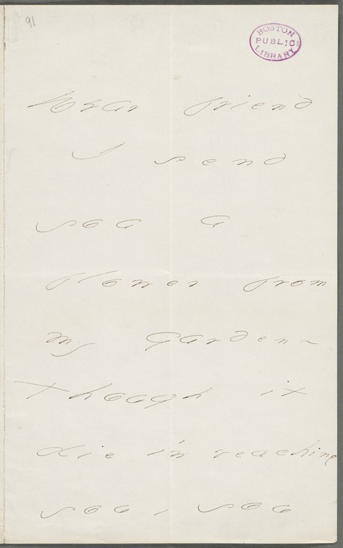 Emily Dickinson, Amherst, Mass., autograph note to Mary Channing Higginson, Summer 1877