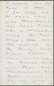 Emily Dickinson, Amherst, Mass., autograph letter fragment to Thomas Wentworth Higginson, February 1879