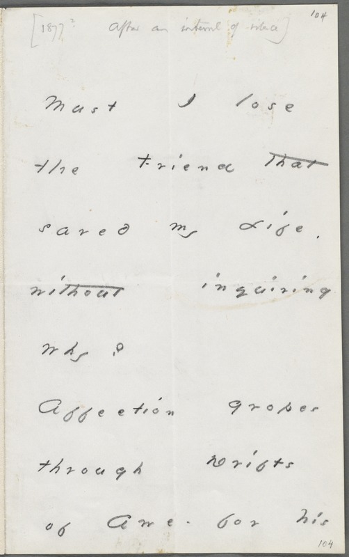 Emily Dickinson, Amherst, Mass., autograph note to Thomas Wentworth Higginson, about 1879