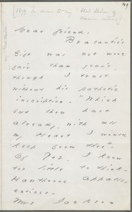 Your Scholar (Emily Dickinson), Amherst, Mass., autograph letter signed to Thomas Wentworth Higginson, December 1879