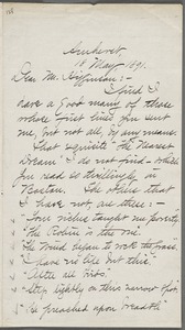Mabel Loomis Todd, Amherst, Mass., autograph letter signed to Thomas Wentworth Higginson, 18 May 1891