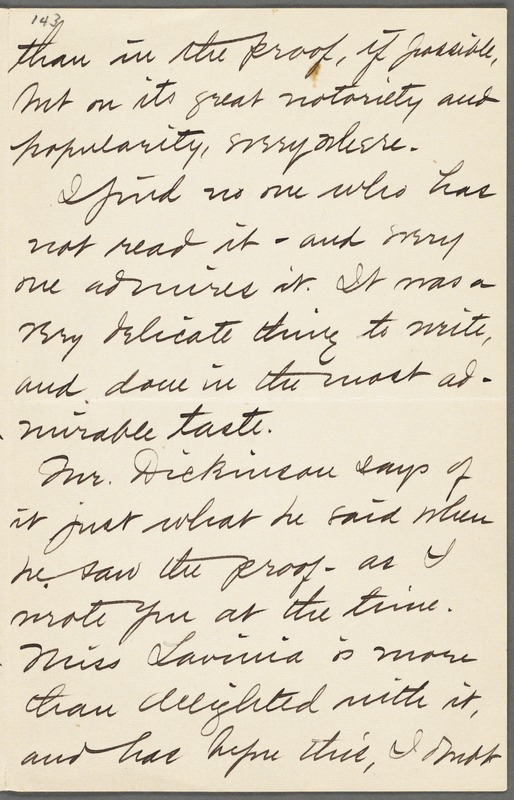 Mabel Loomis Todd, Amherst, Mass., autograph letter signed to Thomas Wentworth Higginson, 6 October 1891