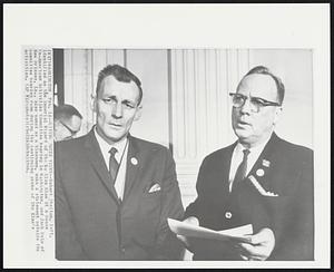 Giving Their Views--Robert Shelton, left, identified as the Imperial Wizard of the Ku Klux Klan at a House Un-American Activities Committee hearing in Washington, and Jack Helm of New Orleans, La., also named as a Klansman, make a statement outside the committee hearing room during the continuing probe of the Klan's activities.