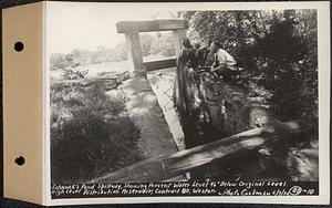 Contract No. 80, High Level Distribution Reservoir, Weston, Schenck's Pond spillway, showing present water level 46 in. below original level, high level distribution reservoir, Weston, Mass., Jun. 7, 1939