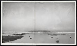 Fog Bank Headed Shoreward, rolling in to the North river in Scituate yesterday. The fog held up shipping to and from Boston and forced diversion or 16 airlines flights from the Boston airport to inland Bedford.