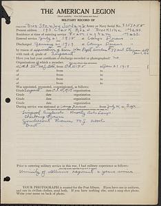 American Legion military record of Bion Stanley Jordan, Jr.