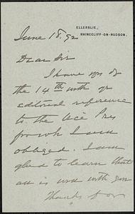 Letter from Levi P. Morton, Rhinecliff-on-Hudson, to Darwin C. Pavey, 1892 June 18