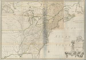 Amerique Septentrionale avec les routes, distances en miles, villages et etablissements françois et anglois