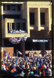Boston City Hall Plaza (circa 1997) a New England Patriots fans rally at City Hall