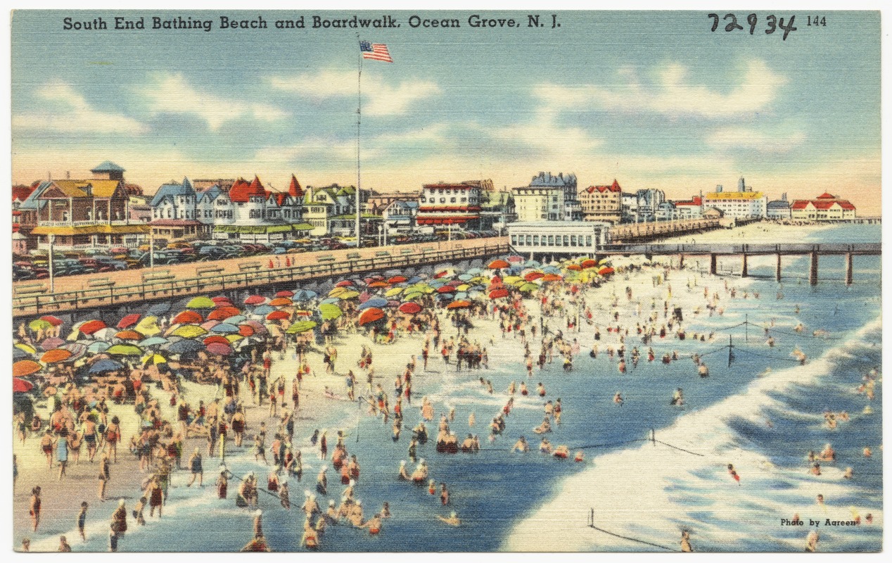 South end bathing beach and boardwalk, Ocean Grove, N. J. Digital