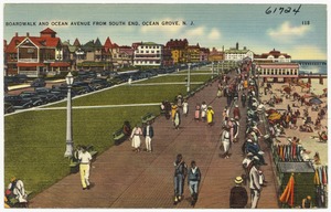Boardwalk and Ocean Avenue from South End, Ocean Grove, N. J.