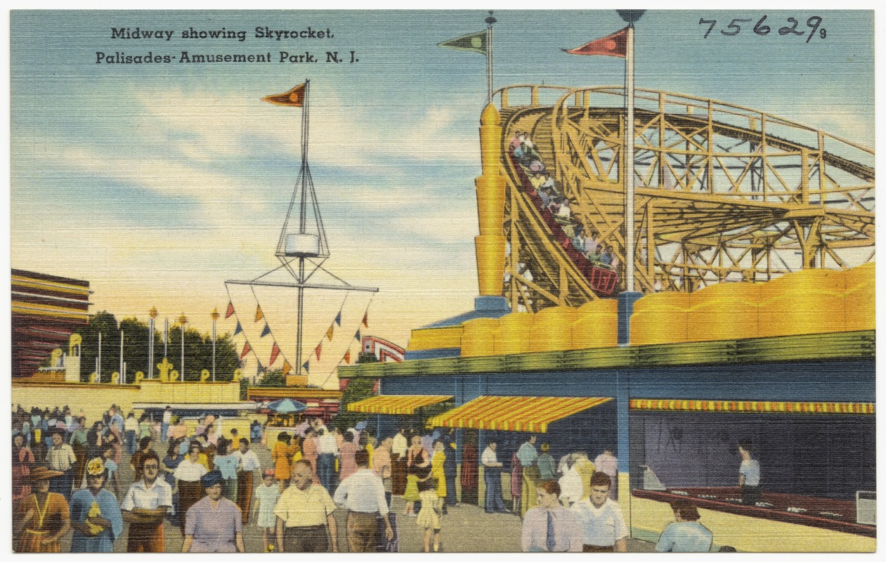 Midway showing Skyrocket, Palisades Amusement Park, N. J.