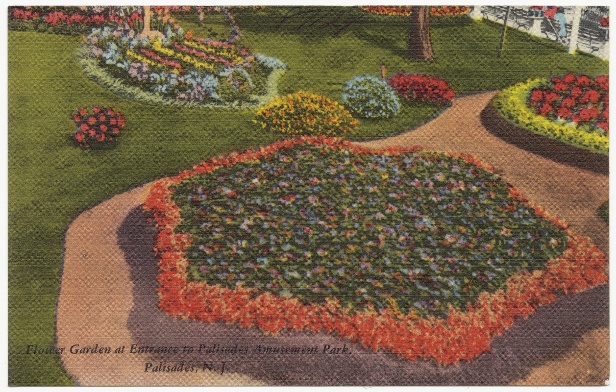 Flower garden at entrance to Palisades Amusement Park, Palisades, N. J.